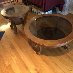 Round Glass top Coffee Table & 1 Round End Table