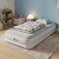 Intex Dura-Beam Standard Prestige Mid-Rise Twin Air Mattress with Fiber-Tech Construction & QuickFill USB Pump, Soft Flocked Top, Gray, 12-Inch, 300 L