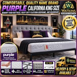 🛏️ PURPLE California King Mattress + Platform Bed Frame + Tufted Headboard