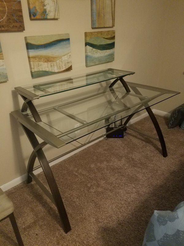 Sharper Image Two Tier Glass Desk With Steel Chair For Sale In