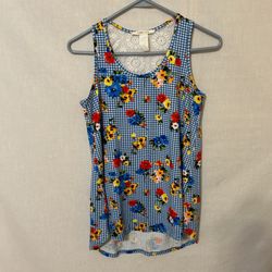 Blue Fitted Sleeveless Tank Top with floral Print