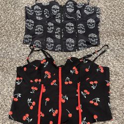Skull And Cherry Corset Cropped Tops 