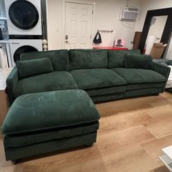 Green Cordoruy Couch With Ottoman 