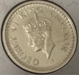 One Rupee 1944. Vintage coin of India
