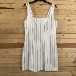 Old Navy Cream Gray Stripes Sleeveless Linen Blend Casual Pullover Dress size L