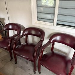 Burgundy Leather Chairs – Solid Wood Frame