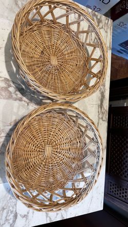 Pair of Round Boho Woven Baskets
