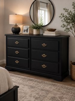 Black 6 Drawer Dresser w/ Brass Handles