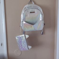 extra large white backpack and pencil bag