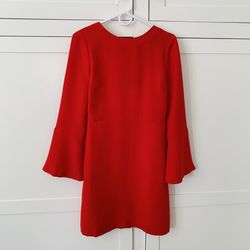 Banana Republic Ultra Red Open Back Buisness Bell Sleeve Dress