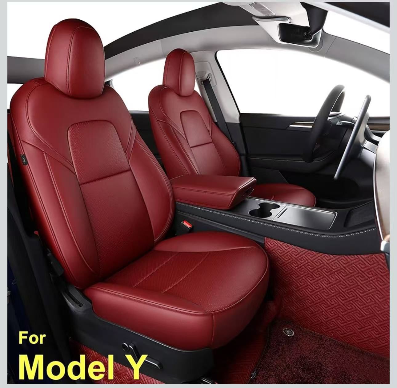 INCH EMPIRE Seat Cover Custom Fit for Tesla Model Y 5 Seat Synthetic Leather Car Seat Cushion Protector for 2020 2021 2022 2023 2024 Customized (Lichi