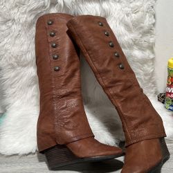 Vince Camuto Women's Size 7 B Brown Leather Tall Knee High Wedge Boots