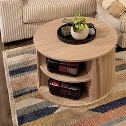 Natural Wood Finish Round Coffee Table