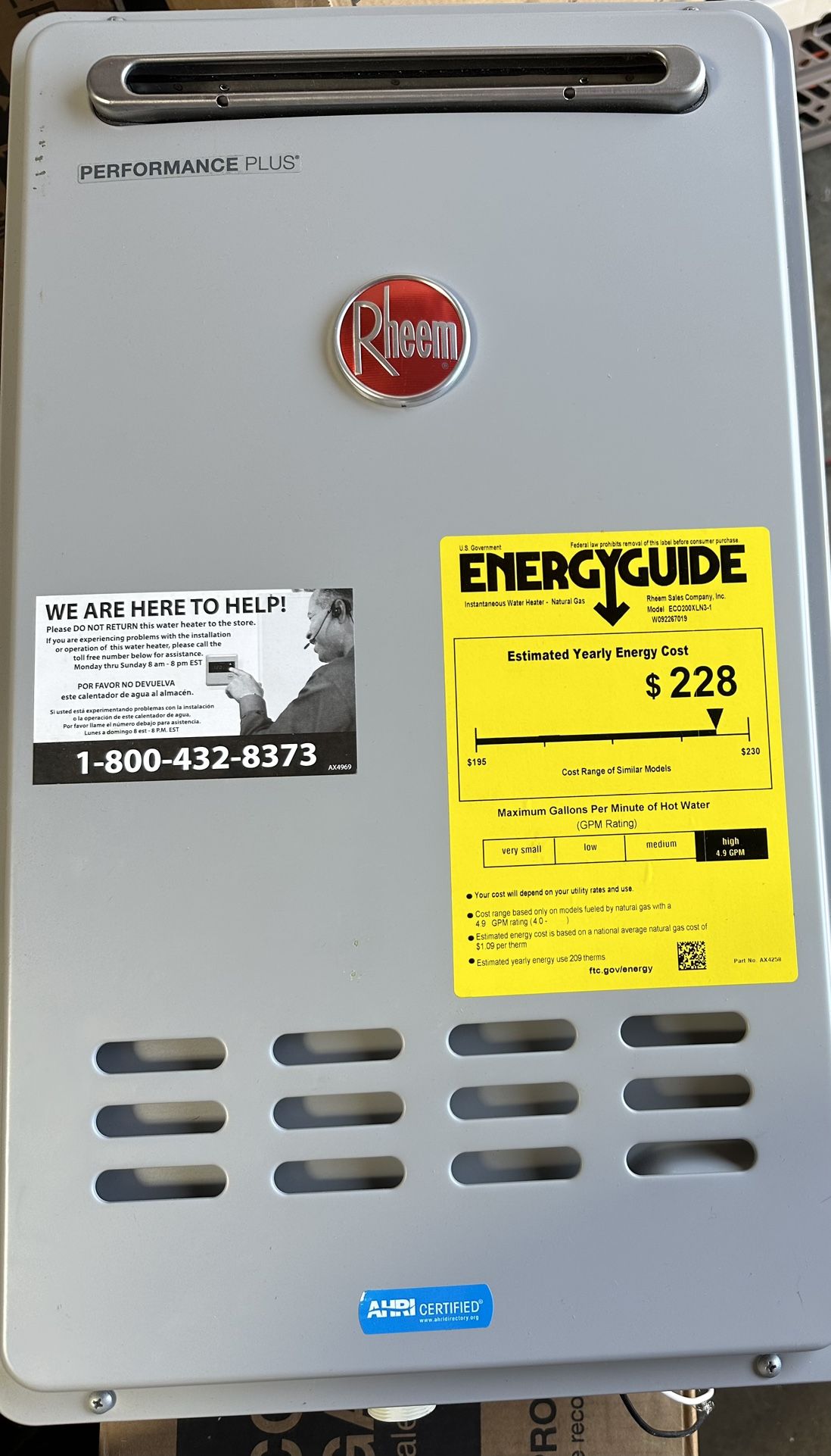 Rheem Performance Plus GPM Natural Gas Outdoor Tankless Water