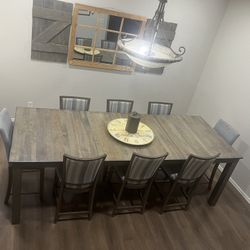 Three Leaf Wood Dining Table 8 High Chairs Intact 