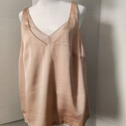H&M Satin Top Women's Size 14 Peach Color Or Blush Pink Camisole Stylish & Versatile Blouse, Preowned 