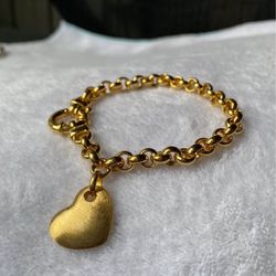 925 Sterling Silver Cable Chain Bracelet with Heart Charm