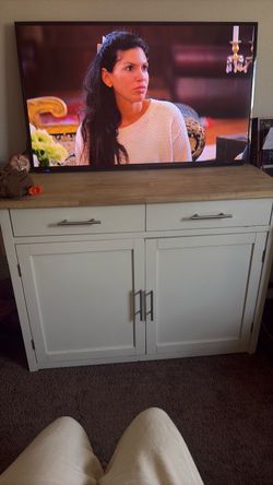 White Storage Cabinet with Wood Top