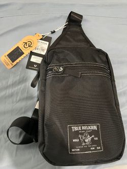 True Religion Men's Black Logo Patch Sling Bag $45 MSRP