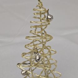 Vintage Dept 56 Gold Wire Christmas Tree Jingle Bells 4" Hanging Ornament