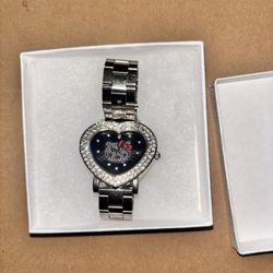 Hello Kitty Silver Rhinestone Heart Shape Watch