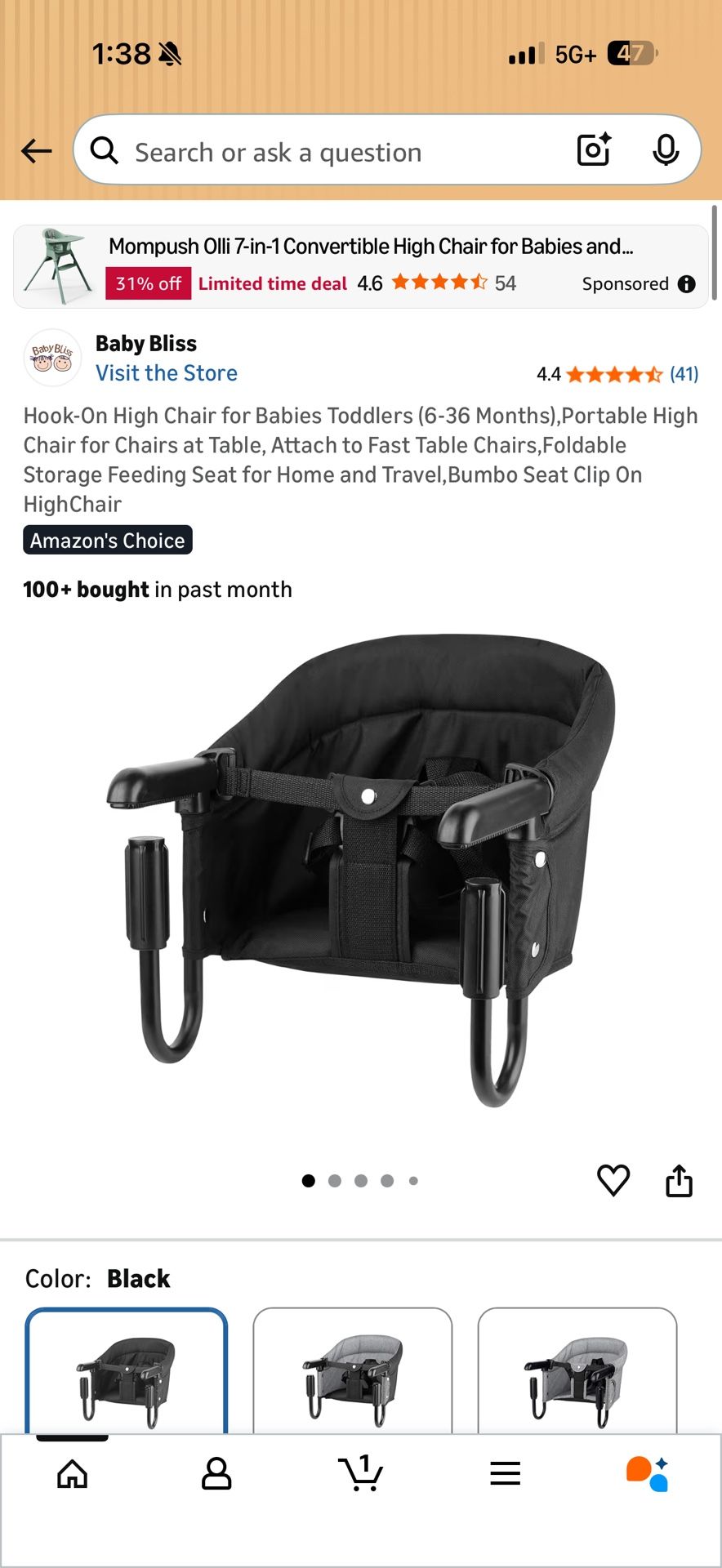 Hook-On High Chair for Babies Toddlers (6-36 Months),Portable High Chair for Chairs at Table, Attach to Fast Table Chairs, Foldable Storage Feeding Se