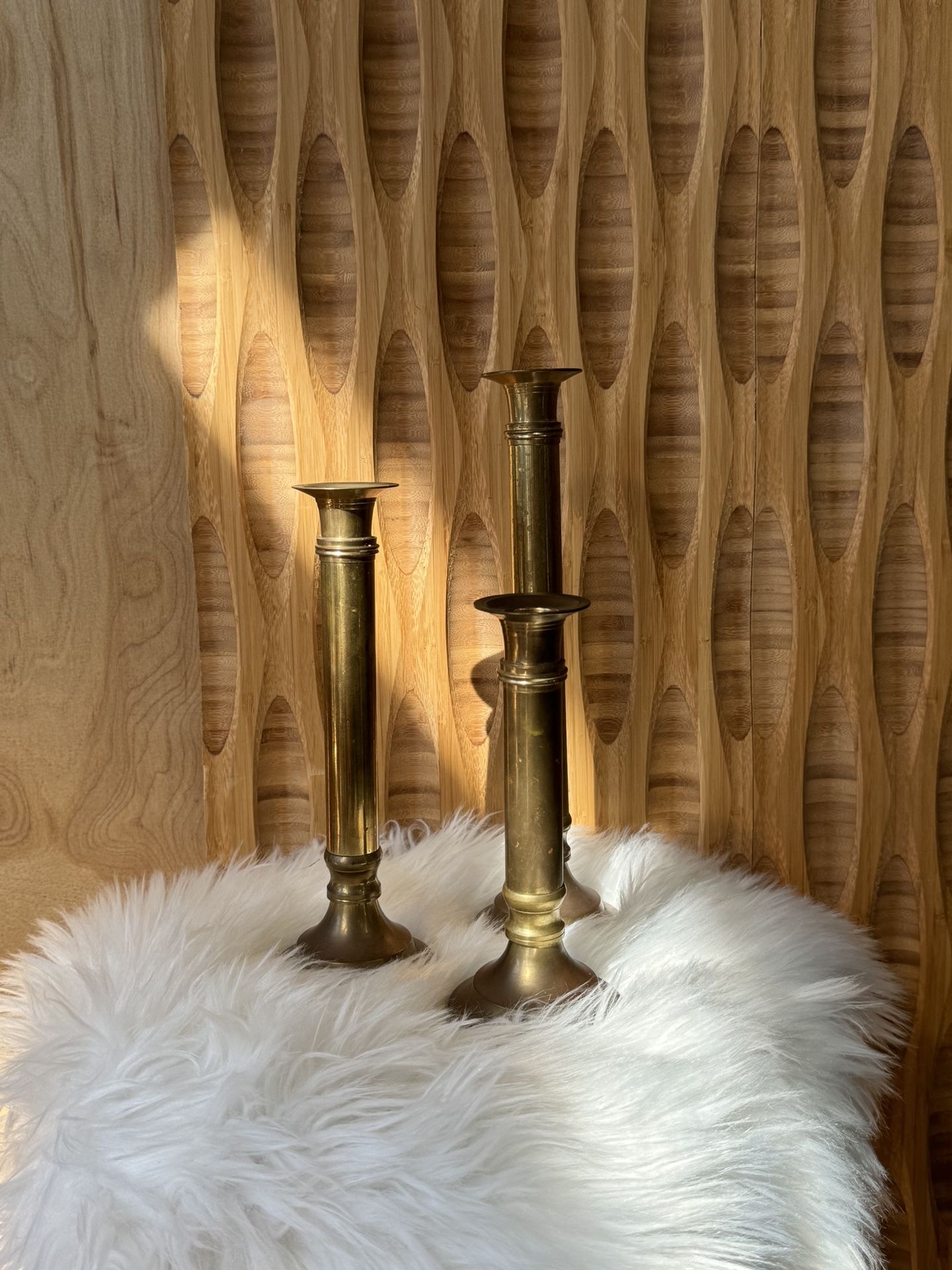 Vintage Brass Candlesticks Set Of 3 Trio Traditional Boho Cottage Candlelight Gold Candle Holder