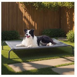 Bedsure Outdoor Elevated Cooling Dog Bed Large Sized Dog, 49in Grey Portable Raised Camping Pet Cot Hammock,Breathable Teslin Mesh,Weather Resistant,F