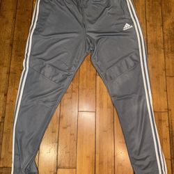 Grey Adidas Joggers With White Stripes