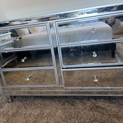 2 Mirror Dressers, 1  Mirror Nightstand