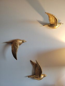 Trio Of Gold Birds Wall Art