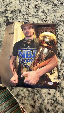 Klay Thompson Autographed 8 x 11 Golden State Warriors 2015 NBA Championship Locker Room Photo