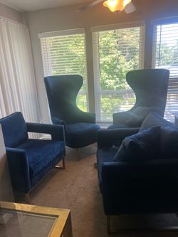Blue suede chairs