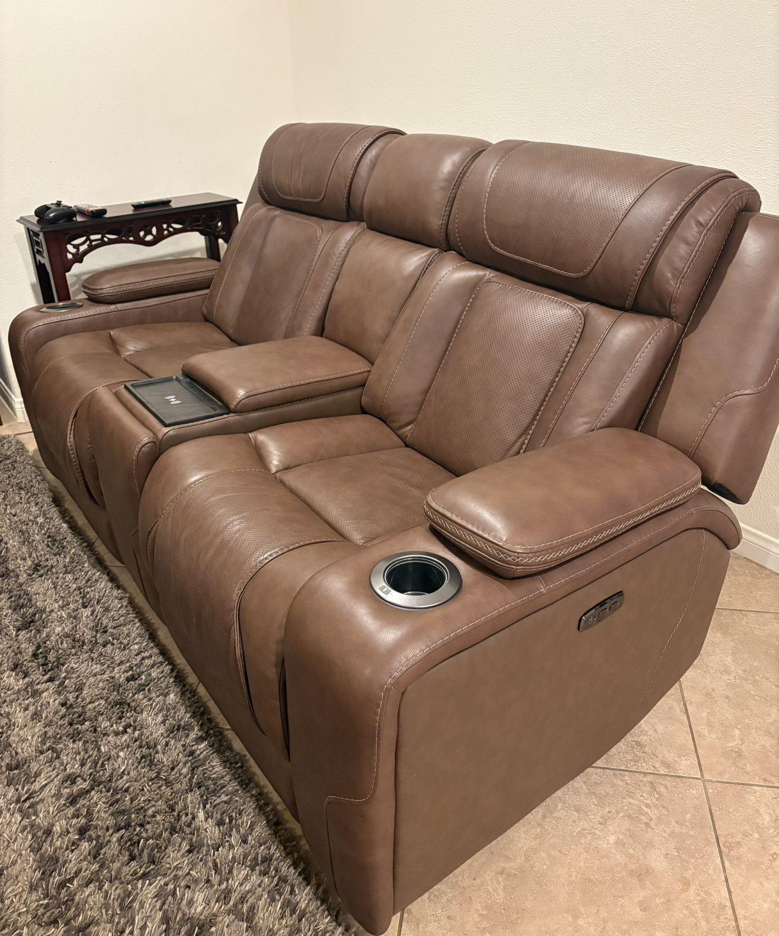 Power Reclining Leather Loveseat