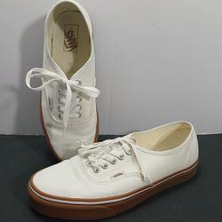 VANS White Canvas With Brown Lace Up Sneakers Us Mens 9.5 Womens 11 