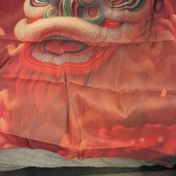 Chinese New Year 26 Backdrop Fabric Lion Dance Lanterns Red Yellow Multicolor