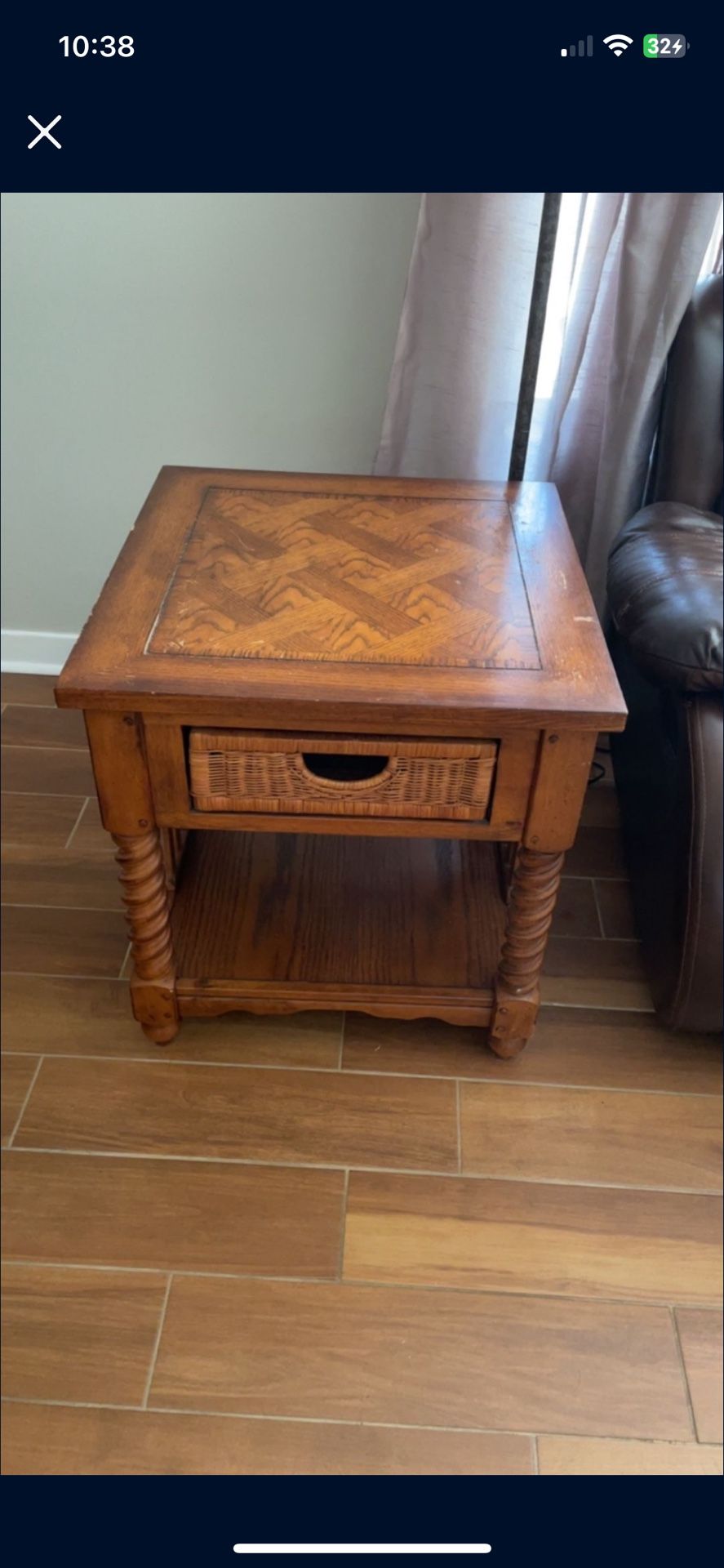 Wood And Wicker Side Table 