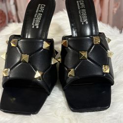 Black studded high heel sandals 