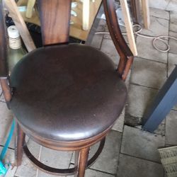 Black Solid Wood Ashleys Leather Nice  Swivel Stool With Arms And Foot Rest 