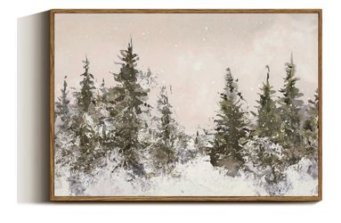 New! ✨ 16x24 oak framed forest canvas wall art