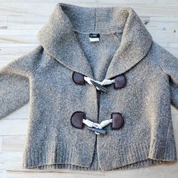 Youth S, JCrew Cardigan Sweater, Jacket With Wood Buttons, Wide, Oversize Collar