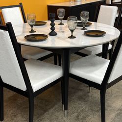5pc Dining Table Set - Round White Stone Table Top