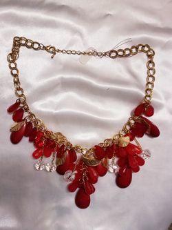 Red and gold resin necklace