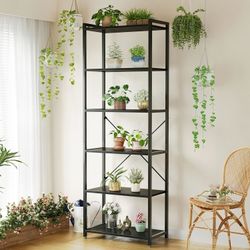 Book Shelf, 6 Tier Tall Bookshelf, Modern Wood Bookcase Shelves for Bedroom, Industrial Display Shelf for Living Room Home Office Kitchen, Standing Sh