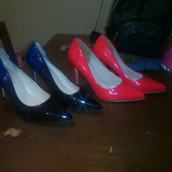 Blue And Red Pointy Heels 