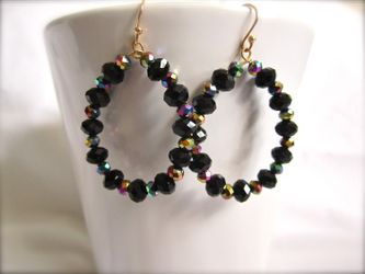 Black and Rainbow Crystal Hoop Earrings