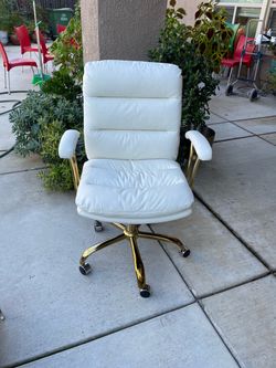 White Leather Office Chair with Gold Base