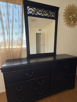 Black color vanity with mirror