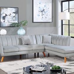 Brand New Grey Retro Style Sectional Sofa 