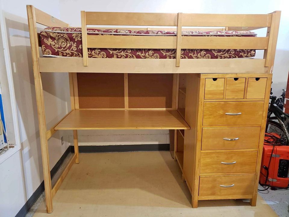 Loft Bed with Desk, Storage Drawers & Shelves! Free Mattress Included!